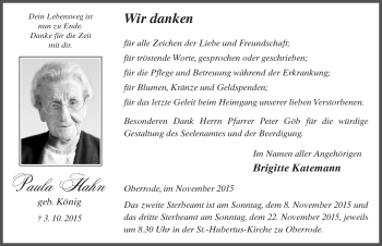Traueranzeige von Paula Hahn 