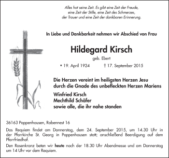 Traueranzeige von Hildegard Kirsch 