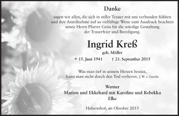 Traueranzeige von Ingrid Kress 