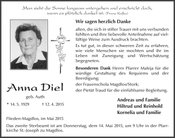 Traueranzeige von Anna Diel 
