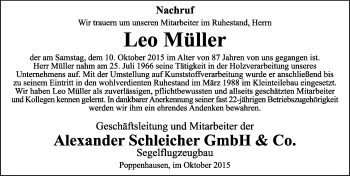 Traueranzeige von Leo Müller 