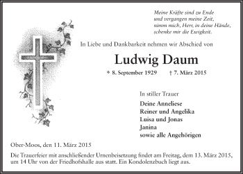 Traueranzeige von Ludwig Daum 