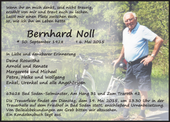 Traueranzeige von Bernhard Noll 