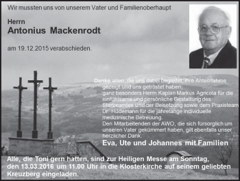 Traueranzeige von Antonius Mackenrodt 