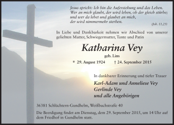 Traueranzeige von Katharina Vey 