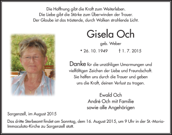 Traueranzeige von Gisela Och 