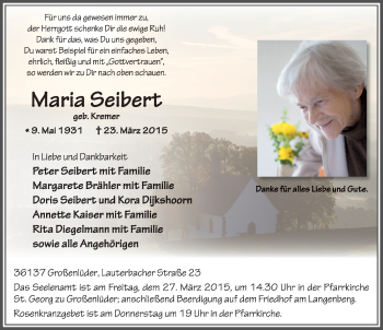 Traueranzeige von Maria Seibert 