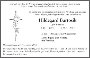 Traueranzeige von Hildegard Bartosik 
