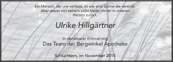 Traueranzeige von Ulrike Hillgärtner 