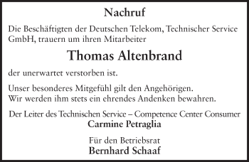 Traueranzeige von Thomas Altenbrand 