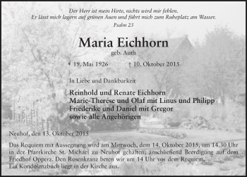 Traueranzeige von Maria Eichhorn 