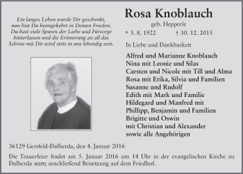 Traueranzeige von Rosa Knoblauch 