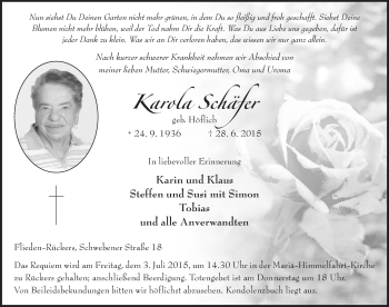 Traueranzeige von Karola Schäfer 