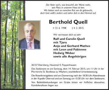 Traueranzeige von Berthold Quell 