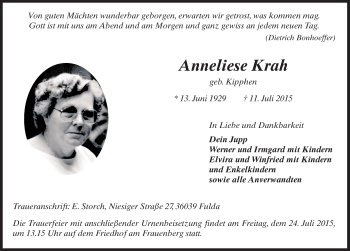 Traueranzeige von Anneliese Krah 
