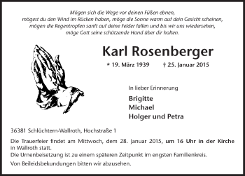 Traueranzeige von Karl Rosenberger 