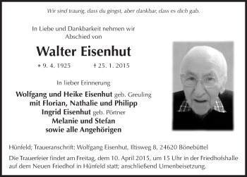 Traueranzeige von Walter Eisenhut 