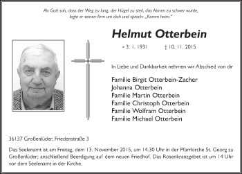 Traueranzeige von Helmut Otterbein 