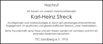 Traueranzeige von Karl-Heinz Streck 