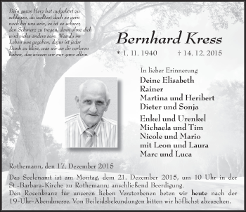 Traueranzeige von Bernhard Kress 