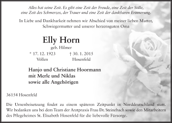 Traueranzeige von Elly Horn 
