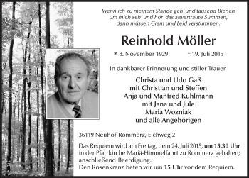 Traueranzeige von Reinhold Möller 