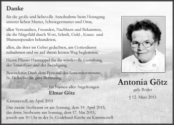 Traueranzeige von Antonia Götz 