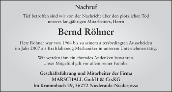 Traueranzeige von Bernd Röhner 