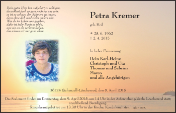 Traueranzeige von Petra Kremer 