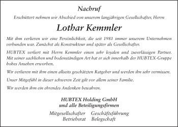 Traueranzeige von Lothar Kemmler 