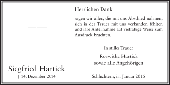 Traueranzeige von Dr. Siegfried Martin Hartick 