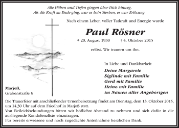 Traueranzeige von Paul Rösner 