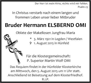Traueranzeige von Bruder Hermann Elsbernd Omi 