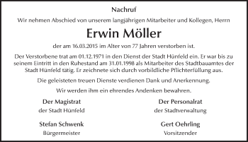 Traueranzeige von Erwin Möller 