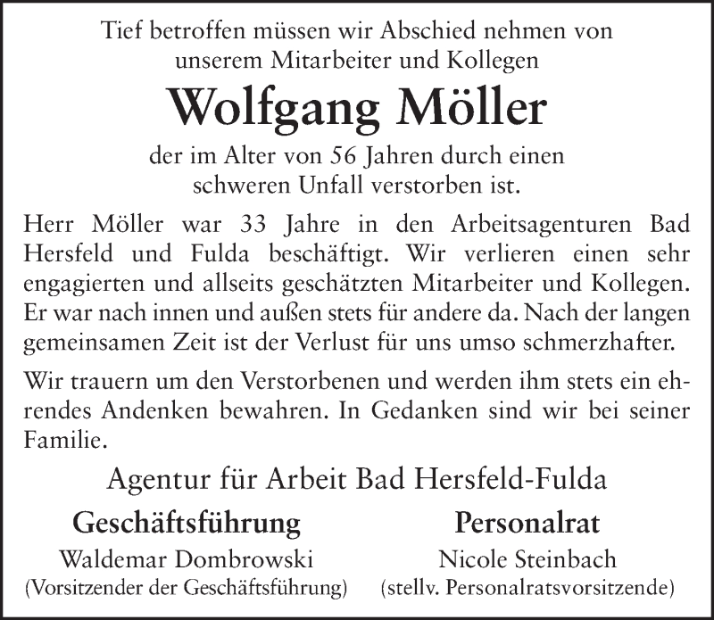 Traueranzeige für Wolfgang Möller vom 16.09.2015 aus 