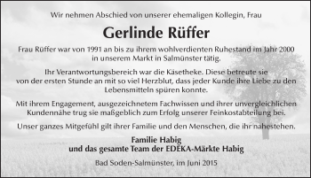 Traueranzeige von Gerlinde Rüffer 