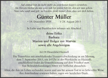 Traueranzeige von Günter Müller 