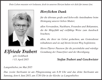 Traueranzeige von Elfriede Trabert 