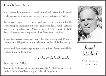 Traueranzeige von Josef Michel 