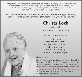 Traueranzeige von Christa Koch 