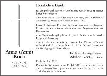 Traueranzeige von Anna Koch 
