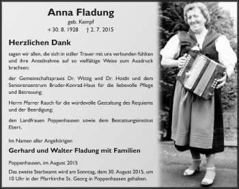 Traueranzeige von Anna Fladung 
