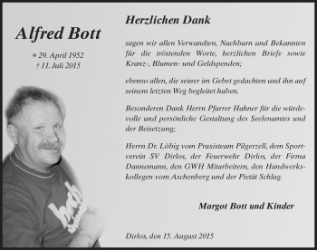 Traueranzeige von Alfred Bott 