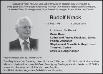 Traueranzeige von Rudolf Krack 