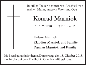 Traueranzeige von Konrad Marniok 