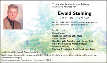 Traueranzeige von Ewald Stehling 