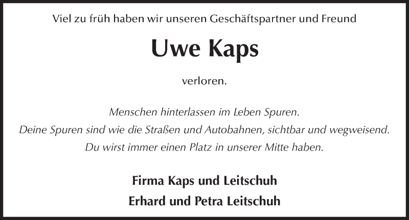  Traueranzeige für Uwe Kaps vom 19.05.2015 aus 