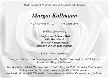 Traueranzeige von Margot Kollmann 