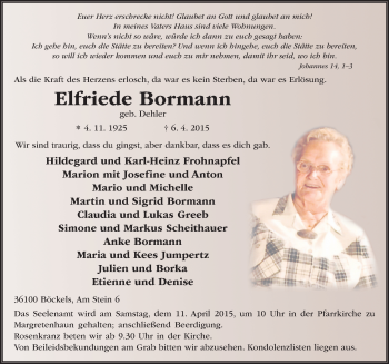 Traueranzeige von Elfriede Bormann 