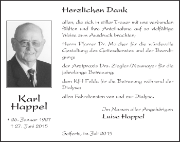 Traueranzeige von Karl Happel 
